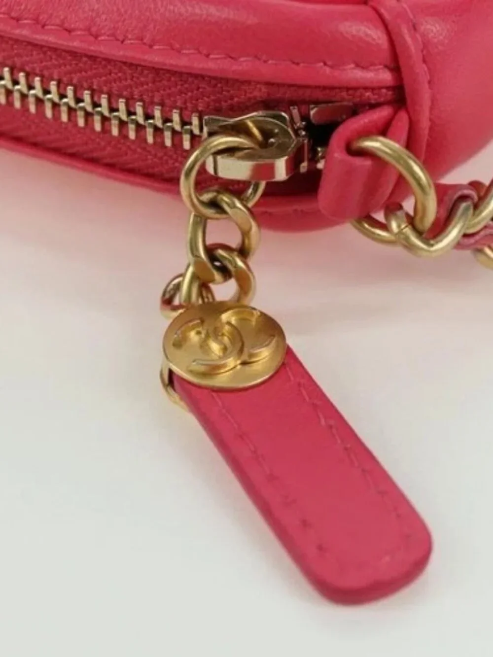 CHANEL Choco Bar Chain Shoulder Pouch Lamb Skin Pink Gold CC Auth LNZ440SAM